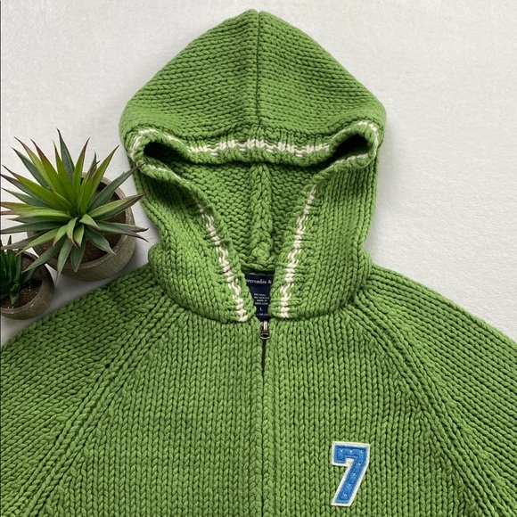 Abercrombie & Fitch Wool Blend Chunky Knit Long Sleeve Hoodie Sweater Jacket - Picture 6 of 16